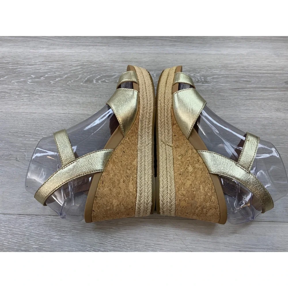 UGG Yarrow Women's Metallic Gold Leather Cork Espadrille Wedge Sandals 7